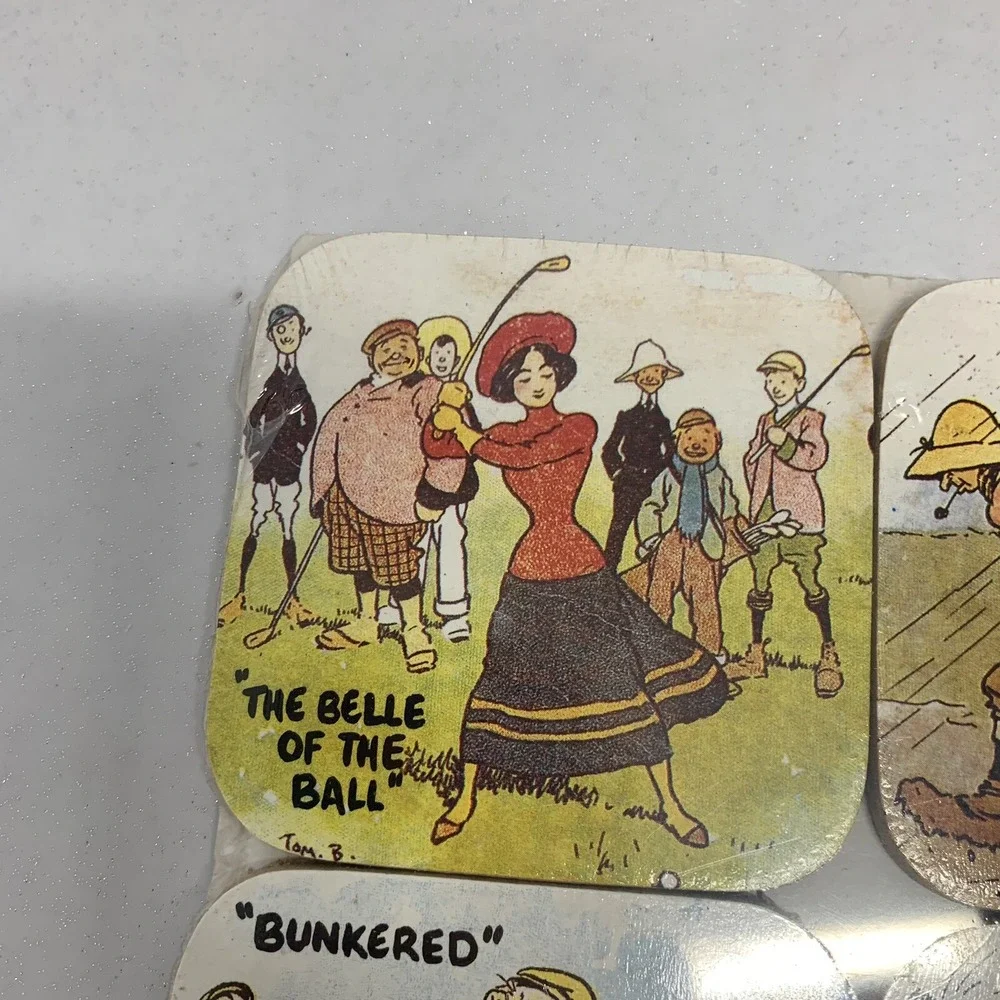 Cartoon Golfing Coasters‎ Tom Browne  Set of 6 Edwardian Scene Novelty  Gift